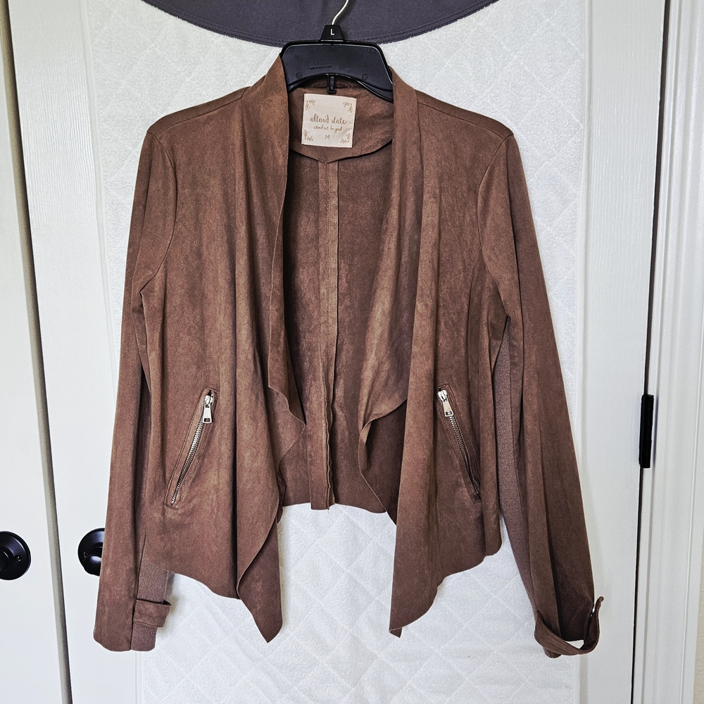 Altar'd State Brown Leather Jacket Open Front